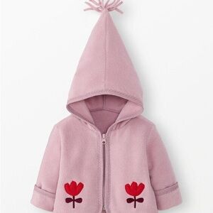Hanna Andersson Pink Fleece Hooded Jacket with Red Flower Appliqués